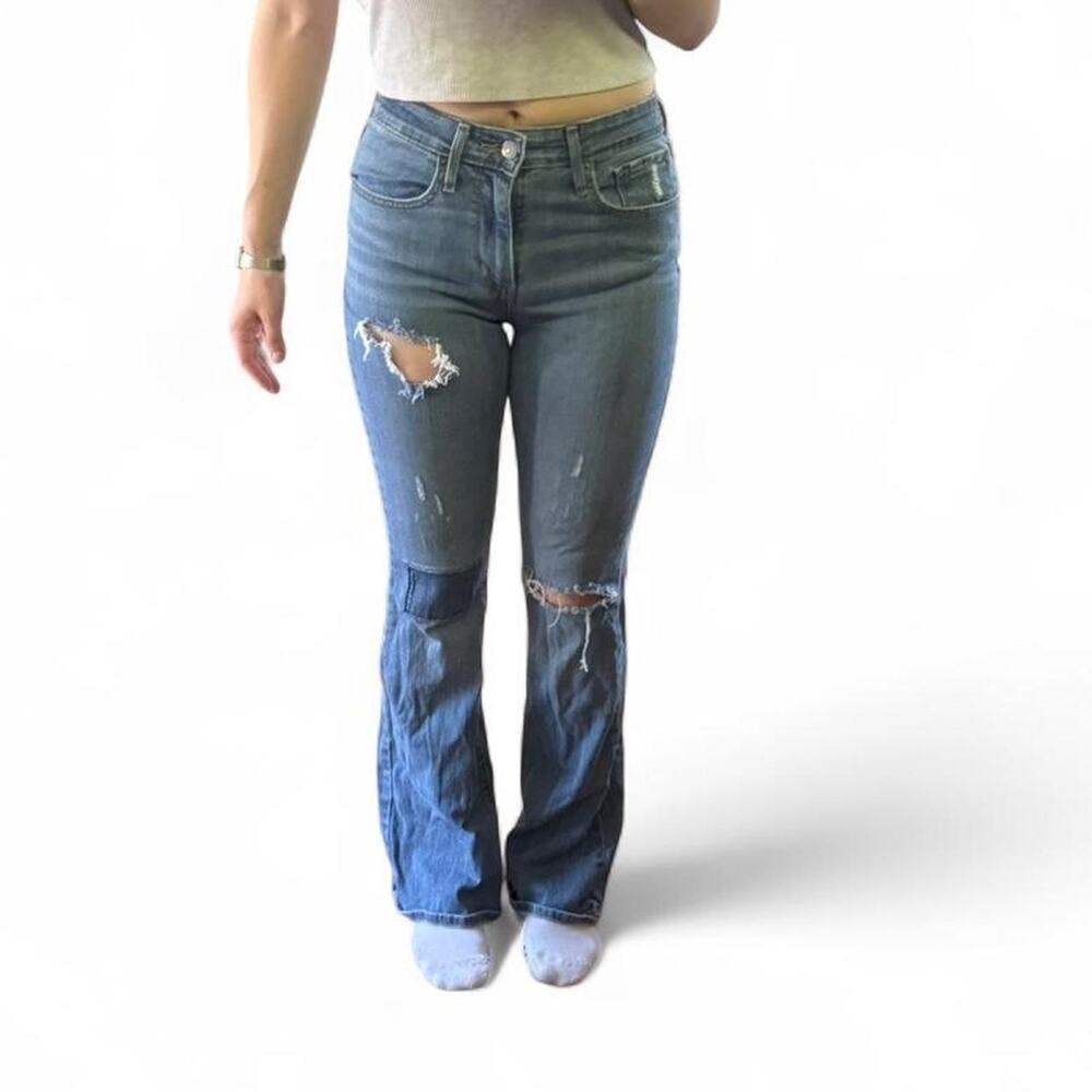 Levi’s Distressed Bootcut Jeans Patchwork Ripped Knees Stretch Size 27